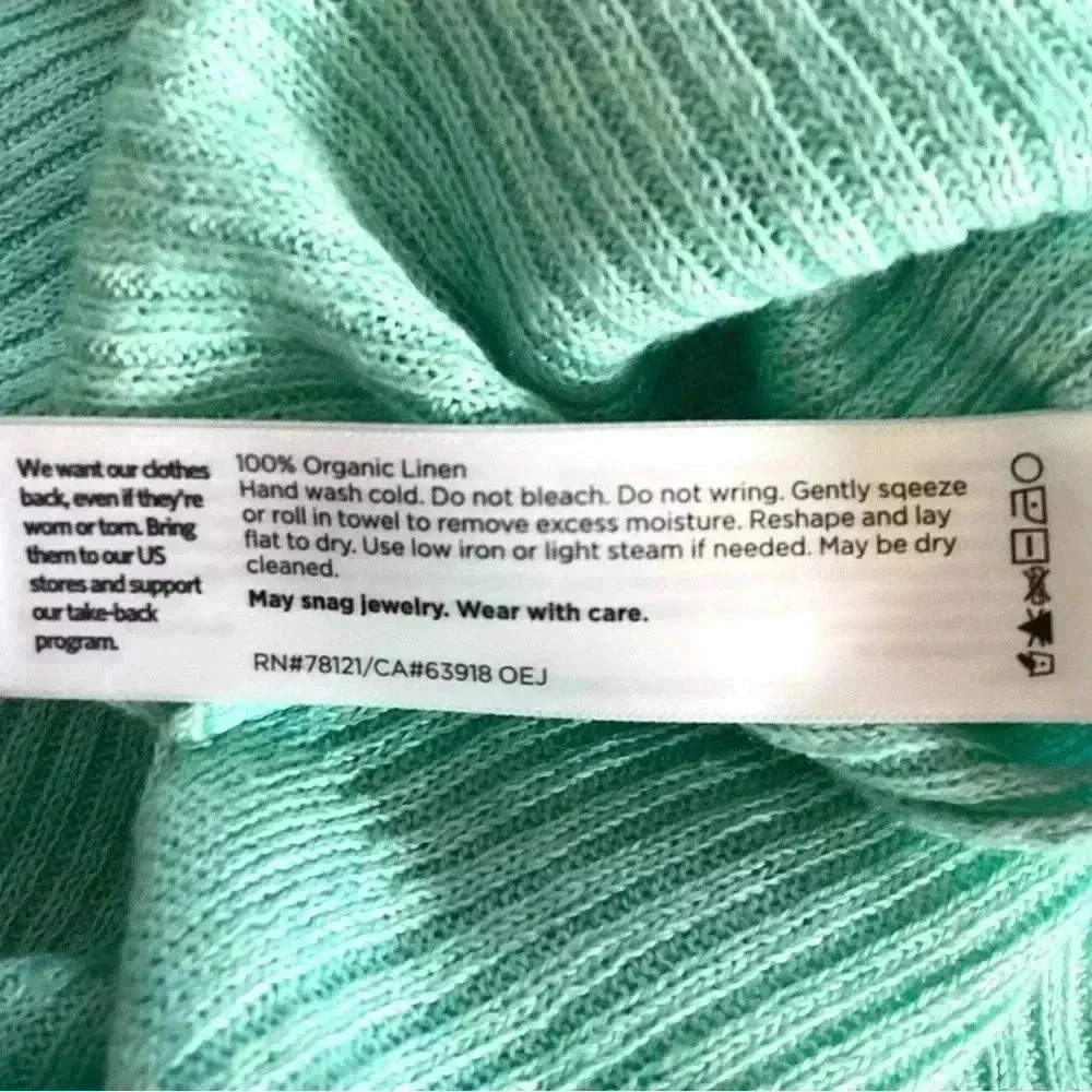 Eileen Fisher Mint Green Organic Linen Delave Round Neck Pullover size Medium